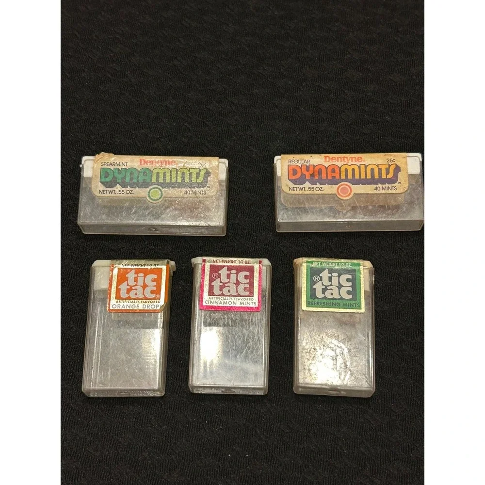 Vintage Lot Of 3 Plastic Tic Tac Boxes And 2 Dynamints Boxes